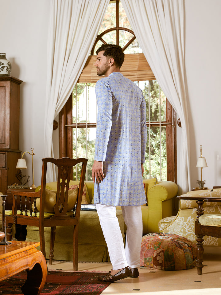 Leaf Printed Pure Cotton Straight Kurta with Pyjama