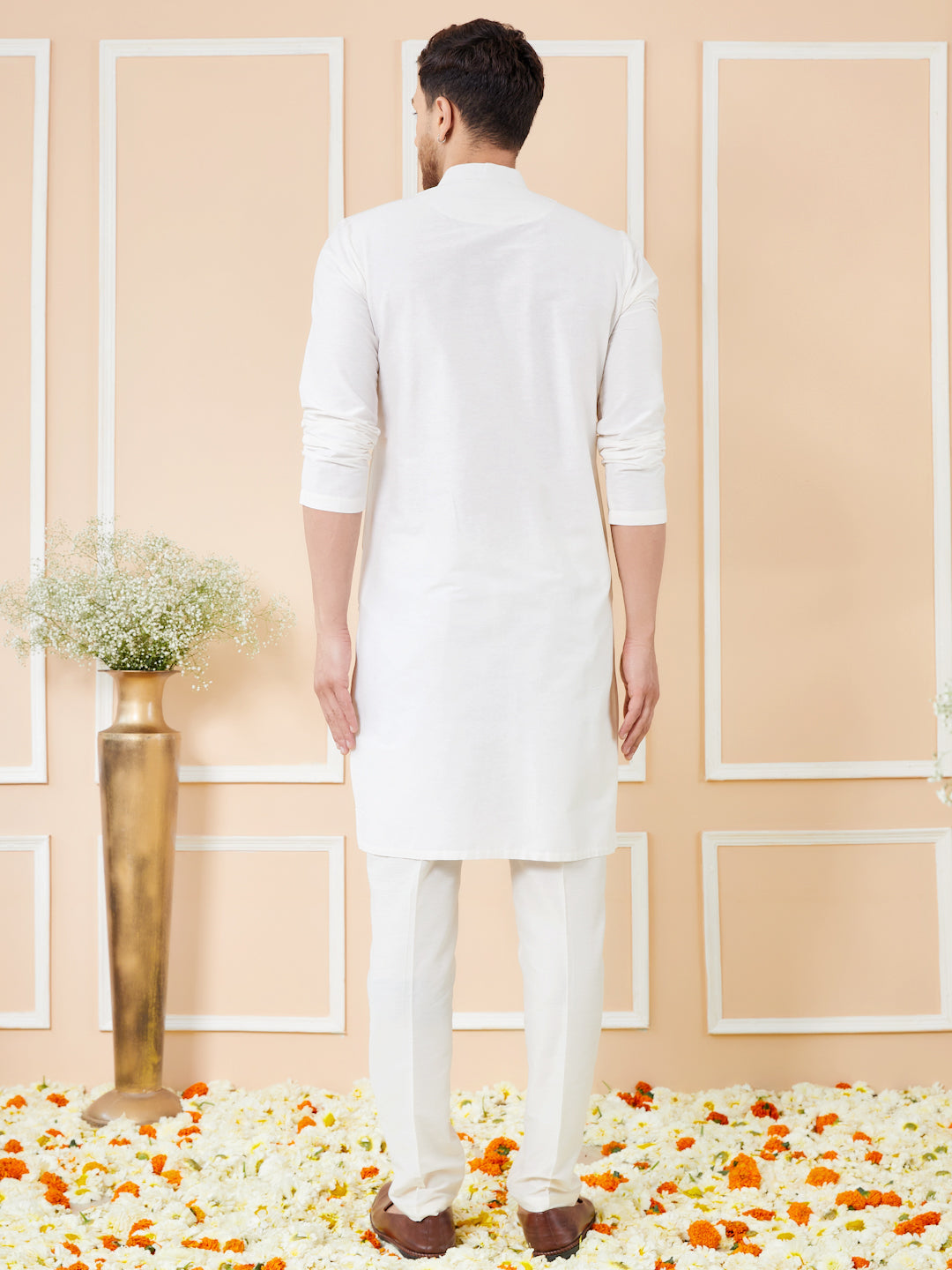 White Pintuck Worked Cotton Solid Straight Kurta with Pyjama