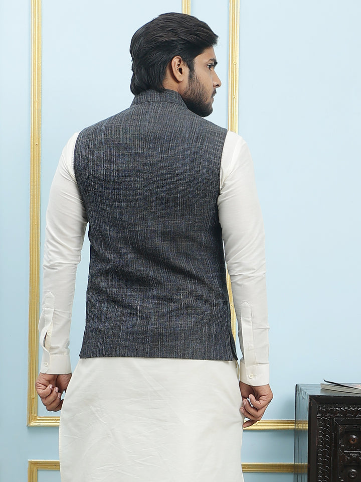 Solid Handwoven Pure Cotton Nehru Jacket