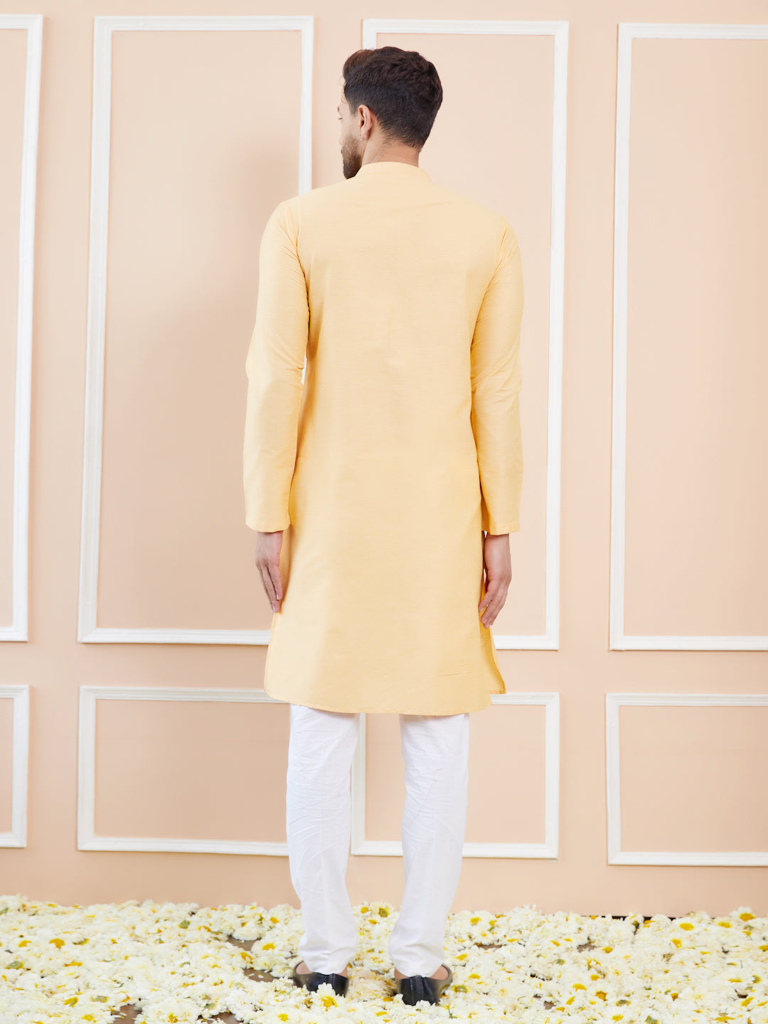 Beige Cotton Solid Straight Kurta with Pyjama