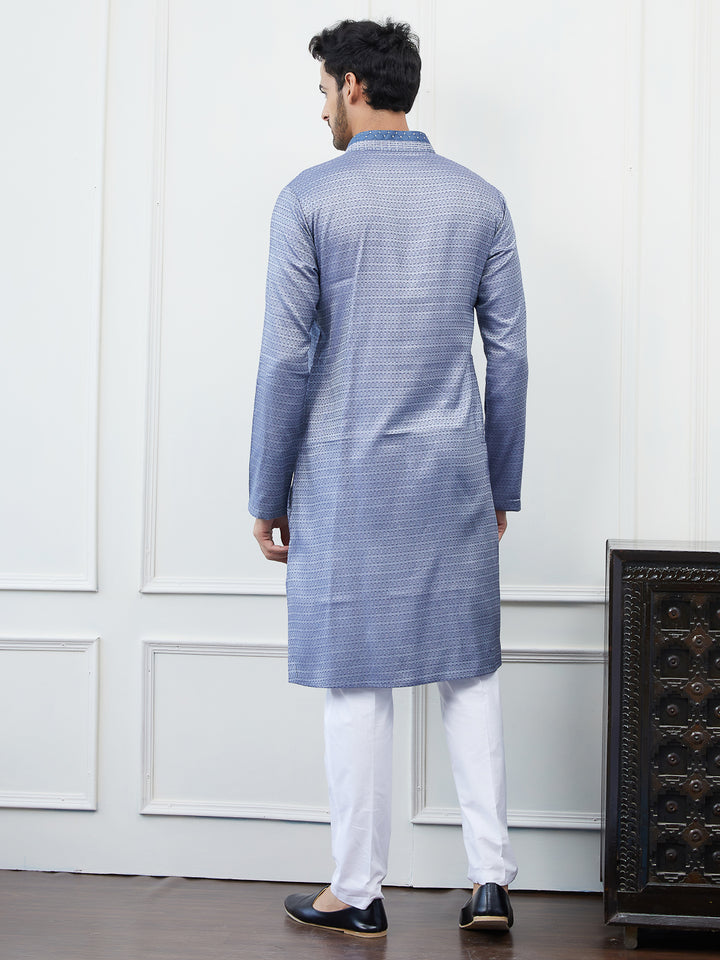 Thread Worked Pure Cotton Straight Kurta With Embroidered Sequin Neck Design and Pyjama