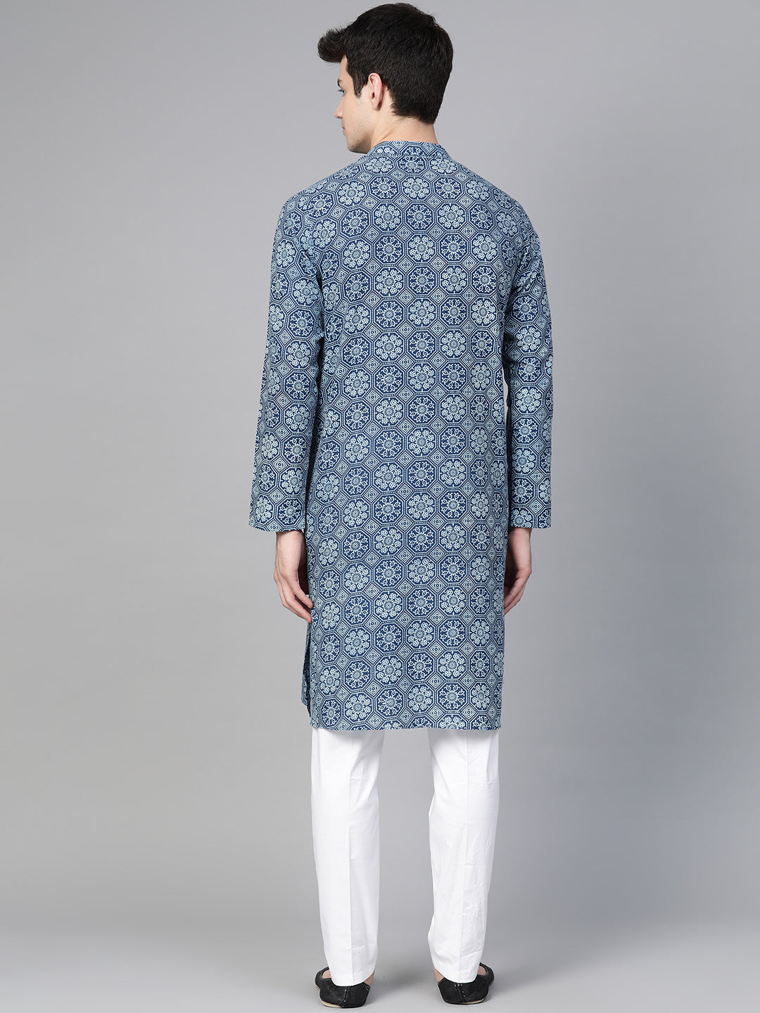 Indigo Blue Hand Block Printed straight Sustainable kurta with Pyjama