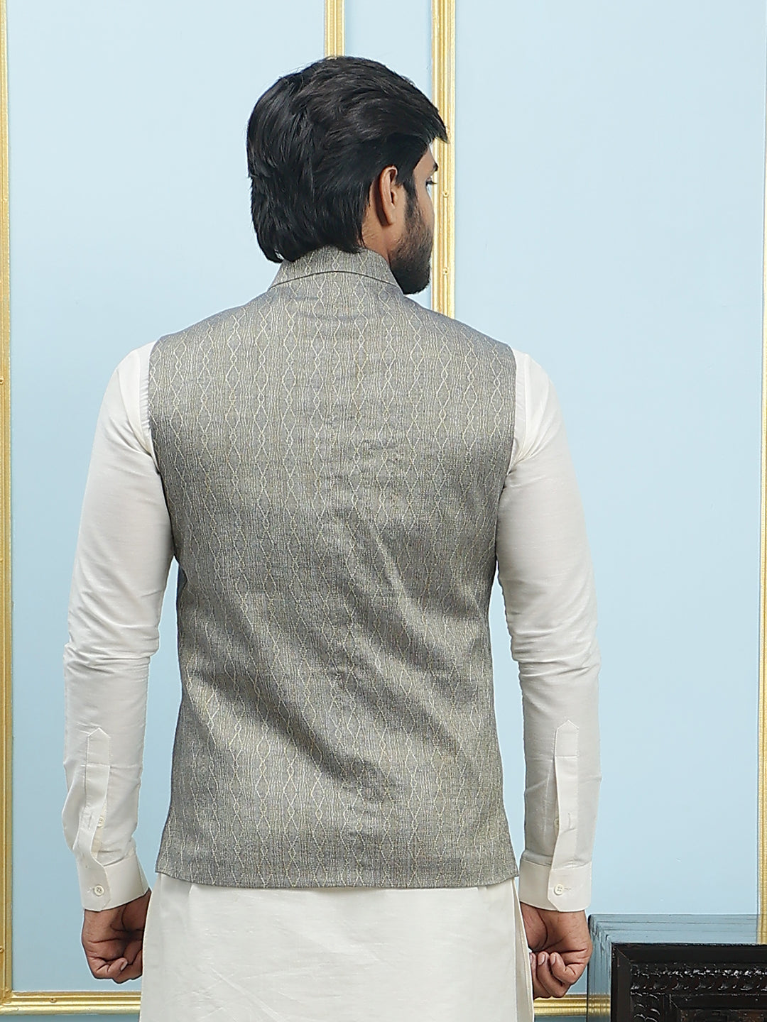 Pure Silk Kurta & Pyjama with Woven Jacquard Nehru Jacket