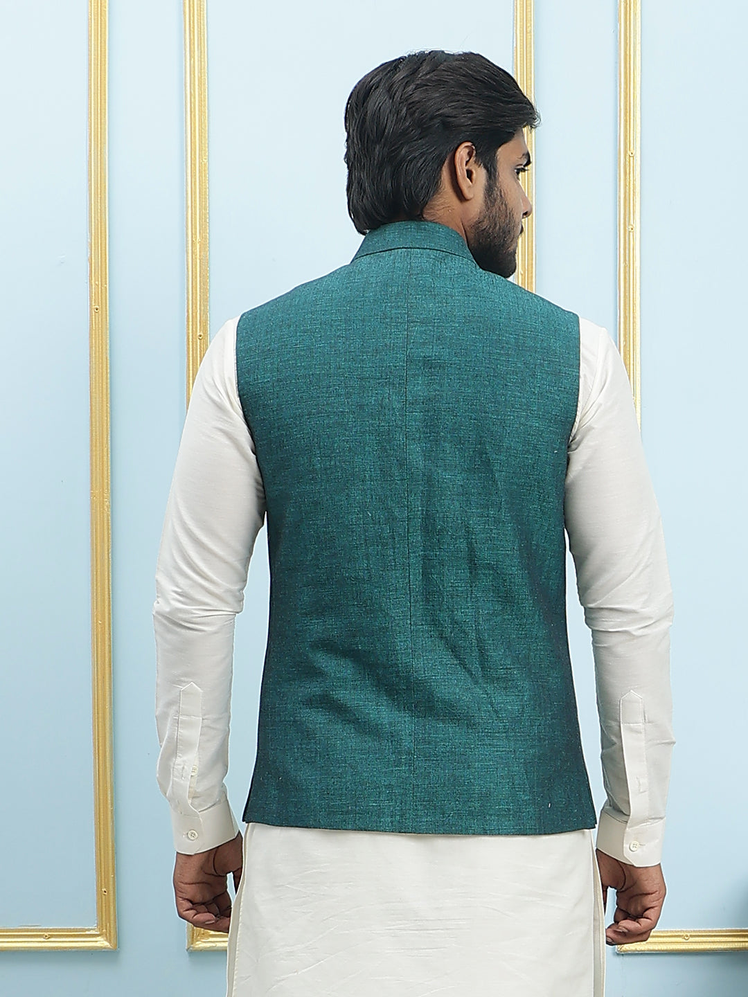 Solid Woven Silk Nehru Jacket