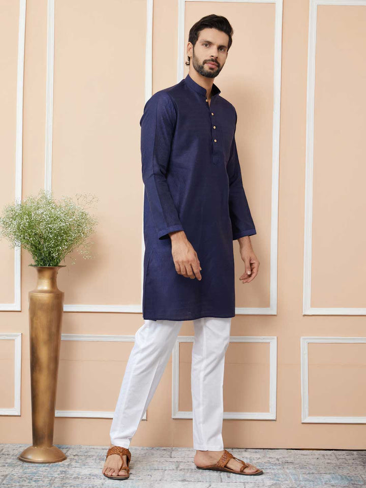 Indigo Ethnic Motifs Silk Jacquard Woven Design Straight Kurta