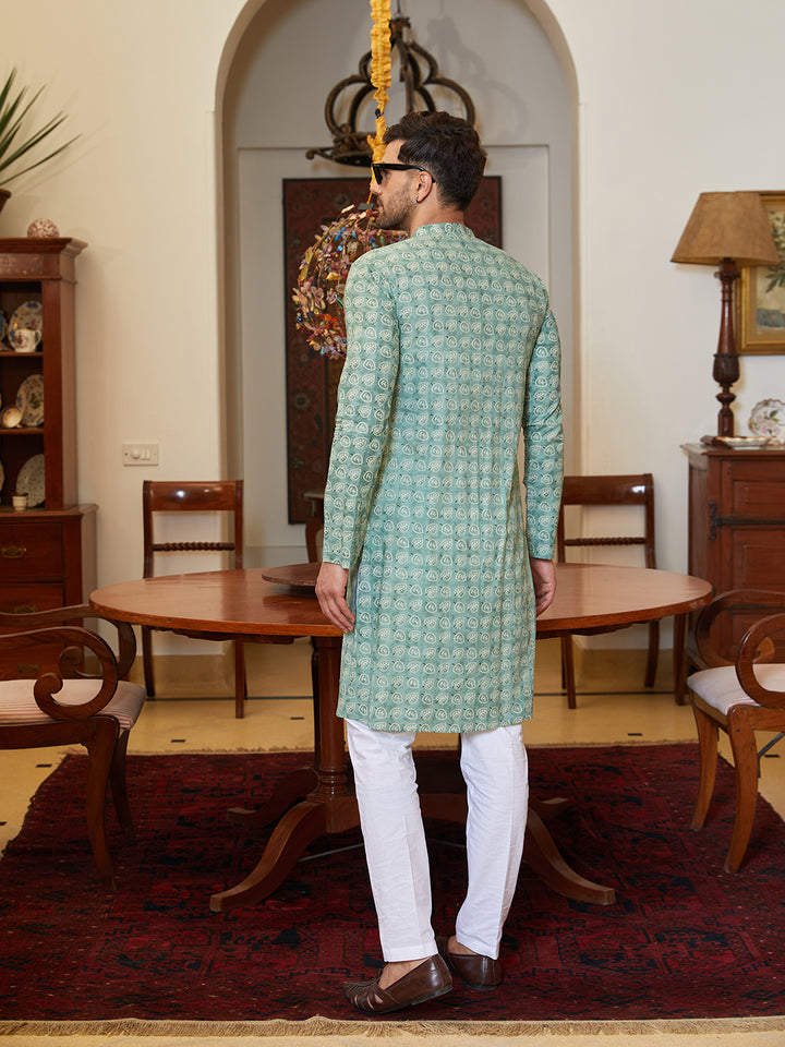 Leaf Printed Pure Cotton Straight Kurta