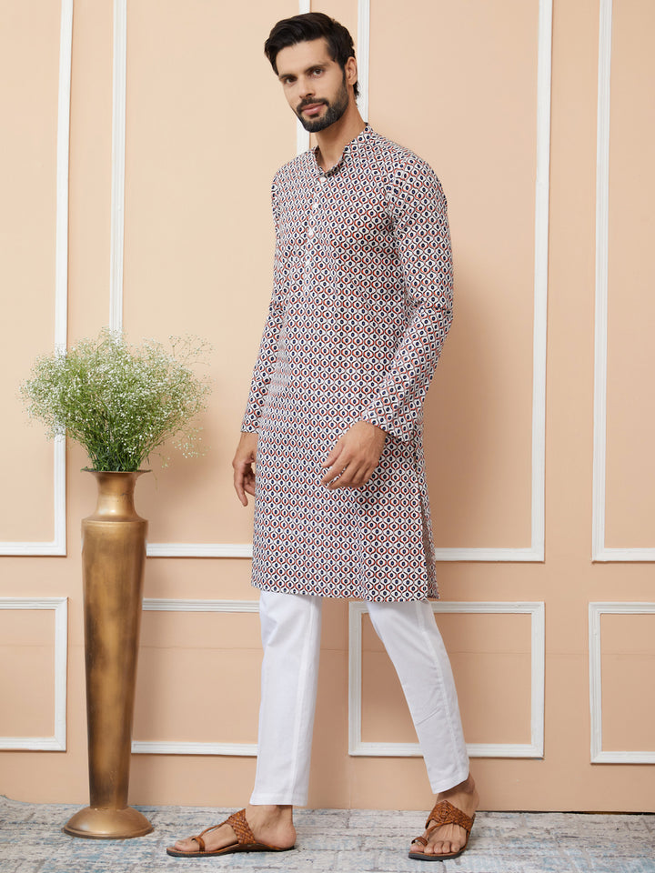 Multi Printed Pure Cotton Straight Kurta with Pyjama