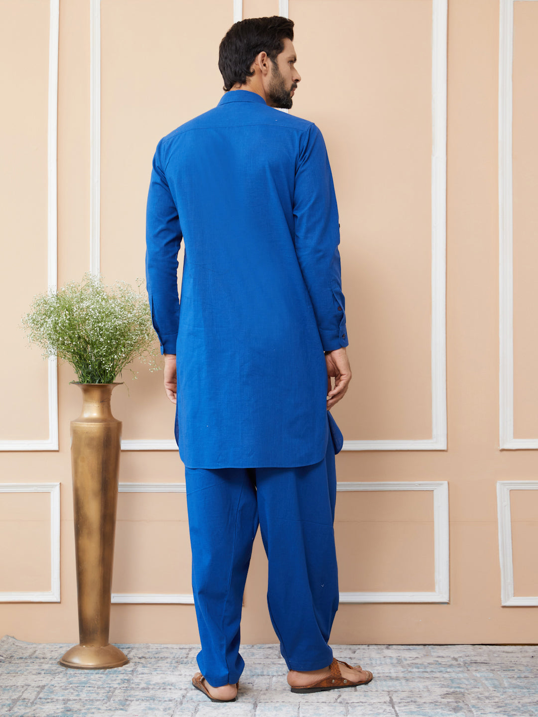 Blue Cotton Slub Pathani kurta with Salwar