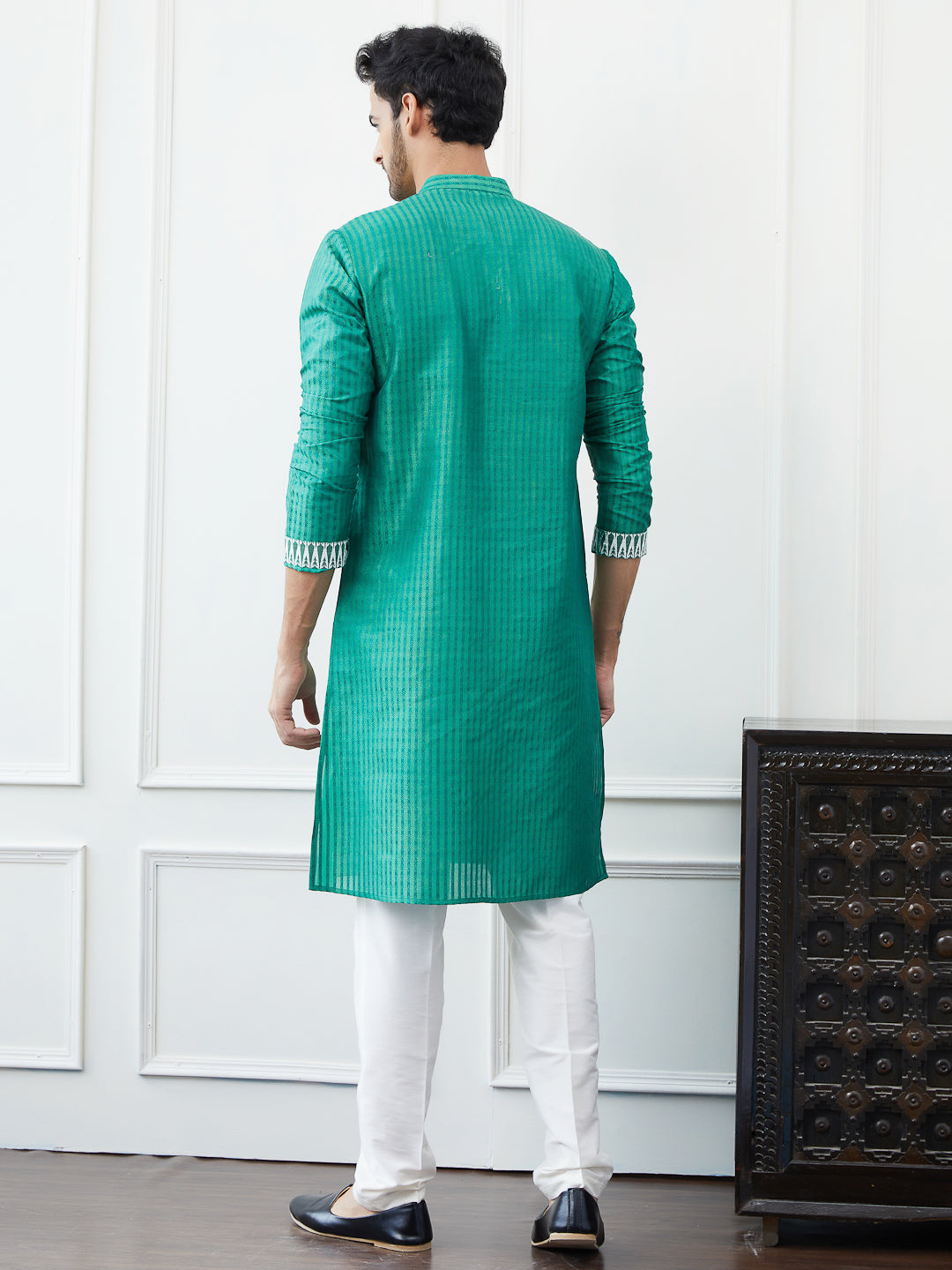 Thread Worked Cotton Silk Straight Kurta with Pyjama