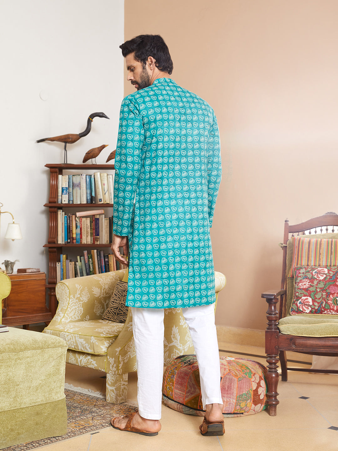 Leaf Printed Pure Cotton Straight Kurta with Pyjama