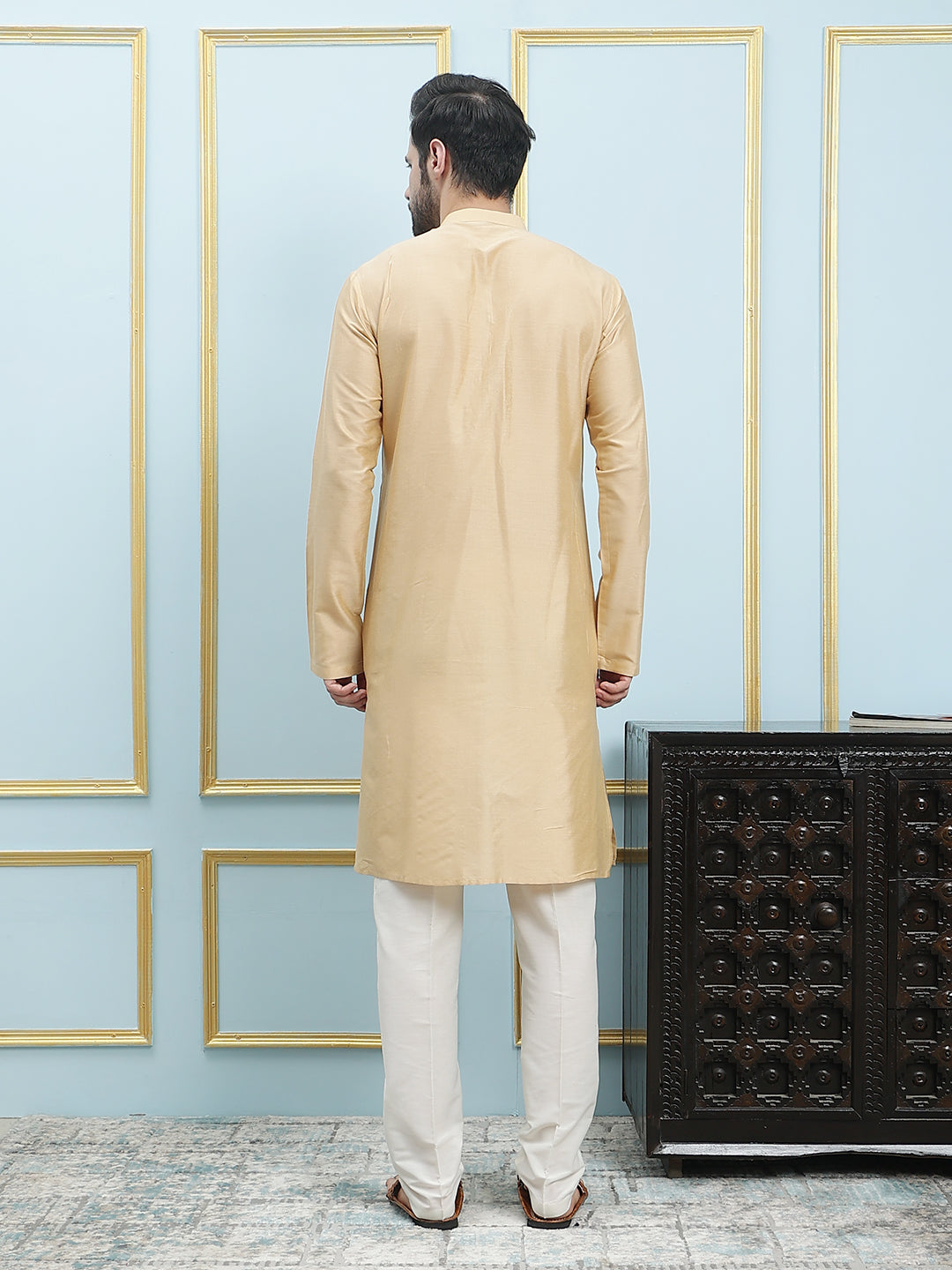 Solid Pure Cotton Straight Kurta with Embroidered Neck Design and Pyjama