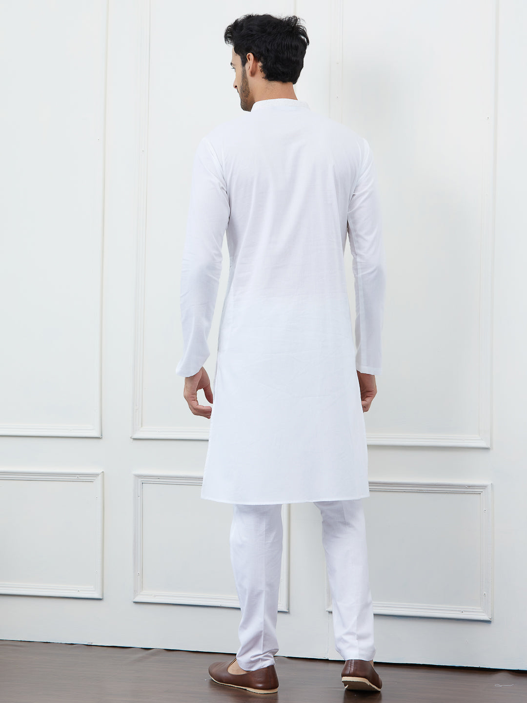 Sequin and Thread Work Pure Cotton Kurta with Pyjama