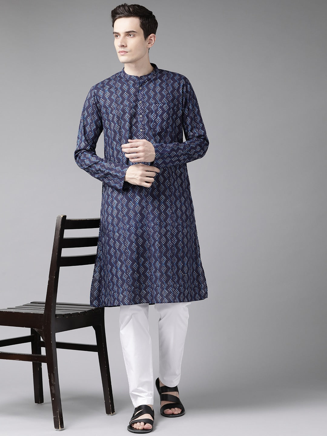 Blue & White Print Straight Kurta