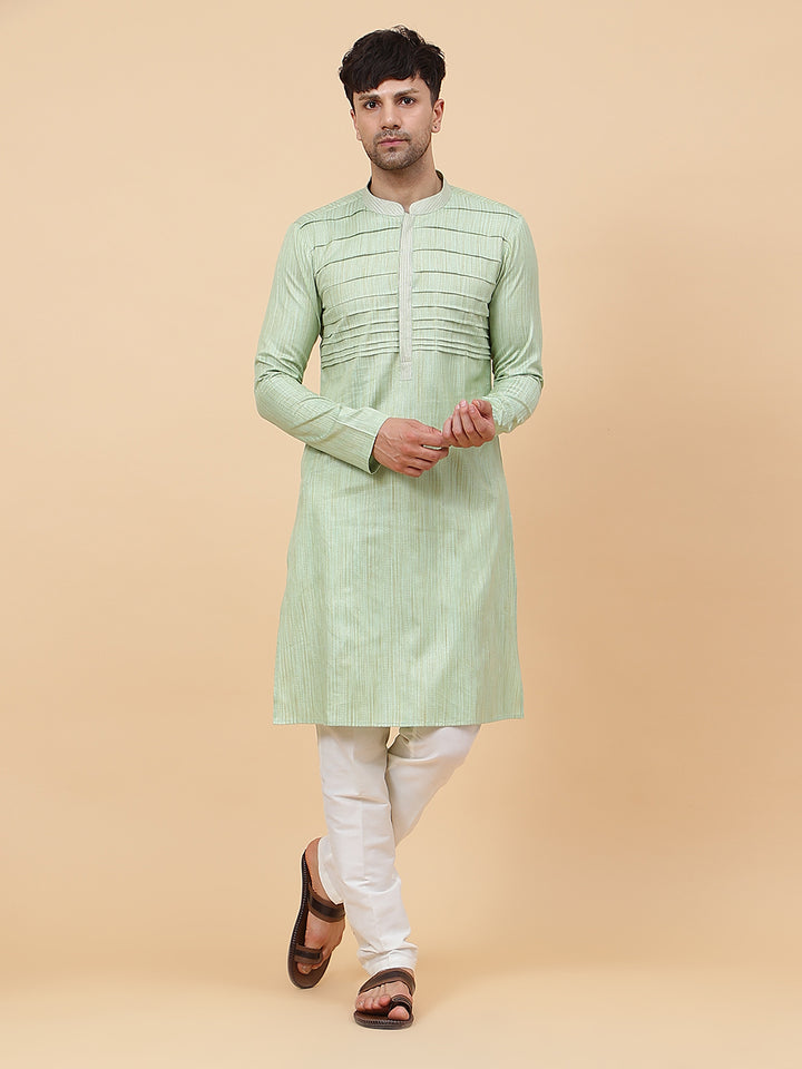 Embroidered Pintuck Cotton Silk Straight Kurta with Pyjama