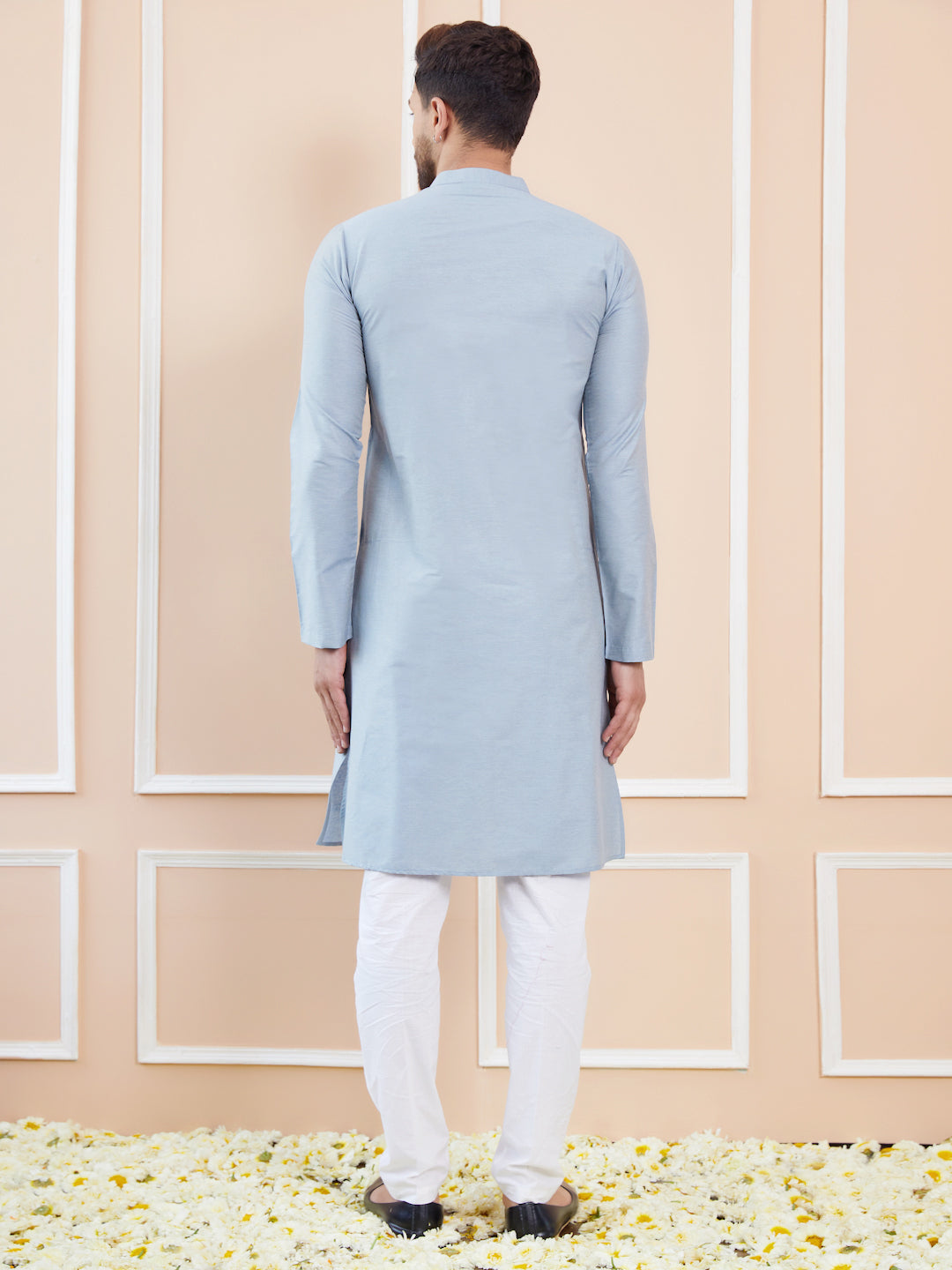 Blue Cotton Solid Straight Kurta with Pyjama