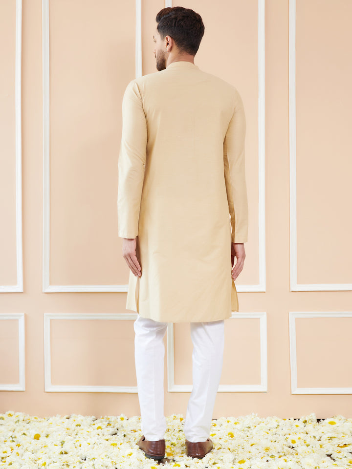 Cream Cotton Solid Straight Kurta with Pyjama