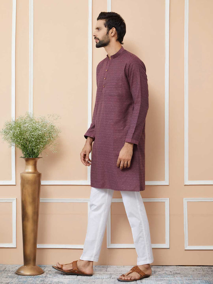 Dark Mauve Ethnic Motifs Silk Jacquard Woven Design Straight Kurta