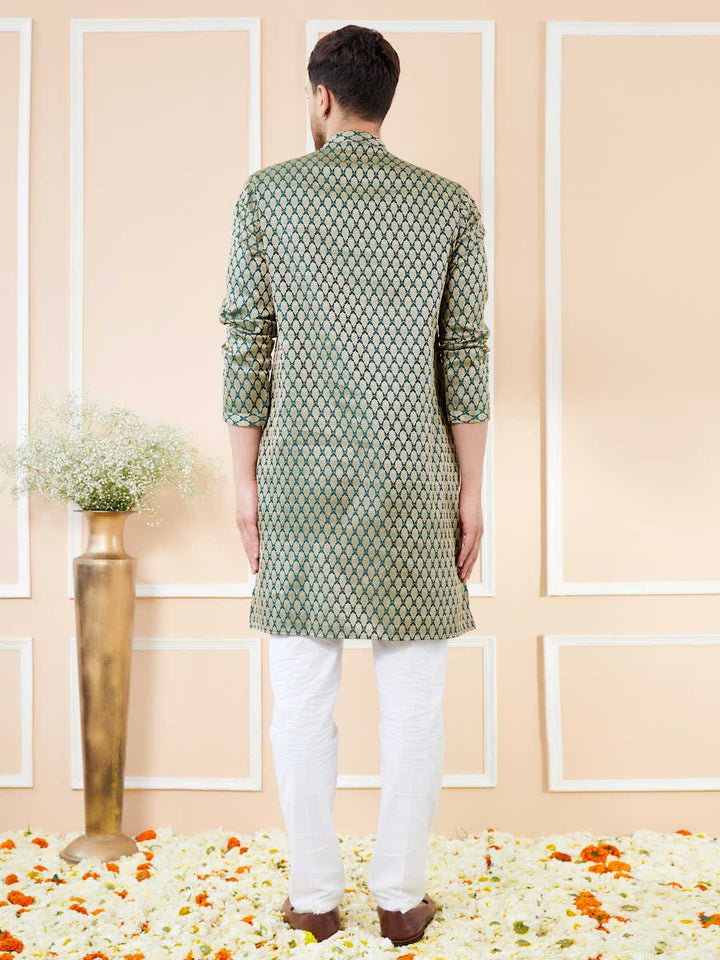 Green Ethnic Motifs Silk Jacquard Woven Design Straight Kurta