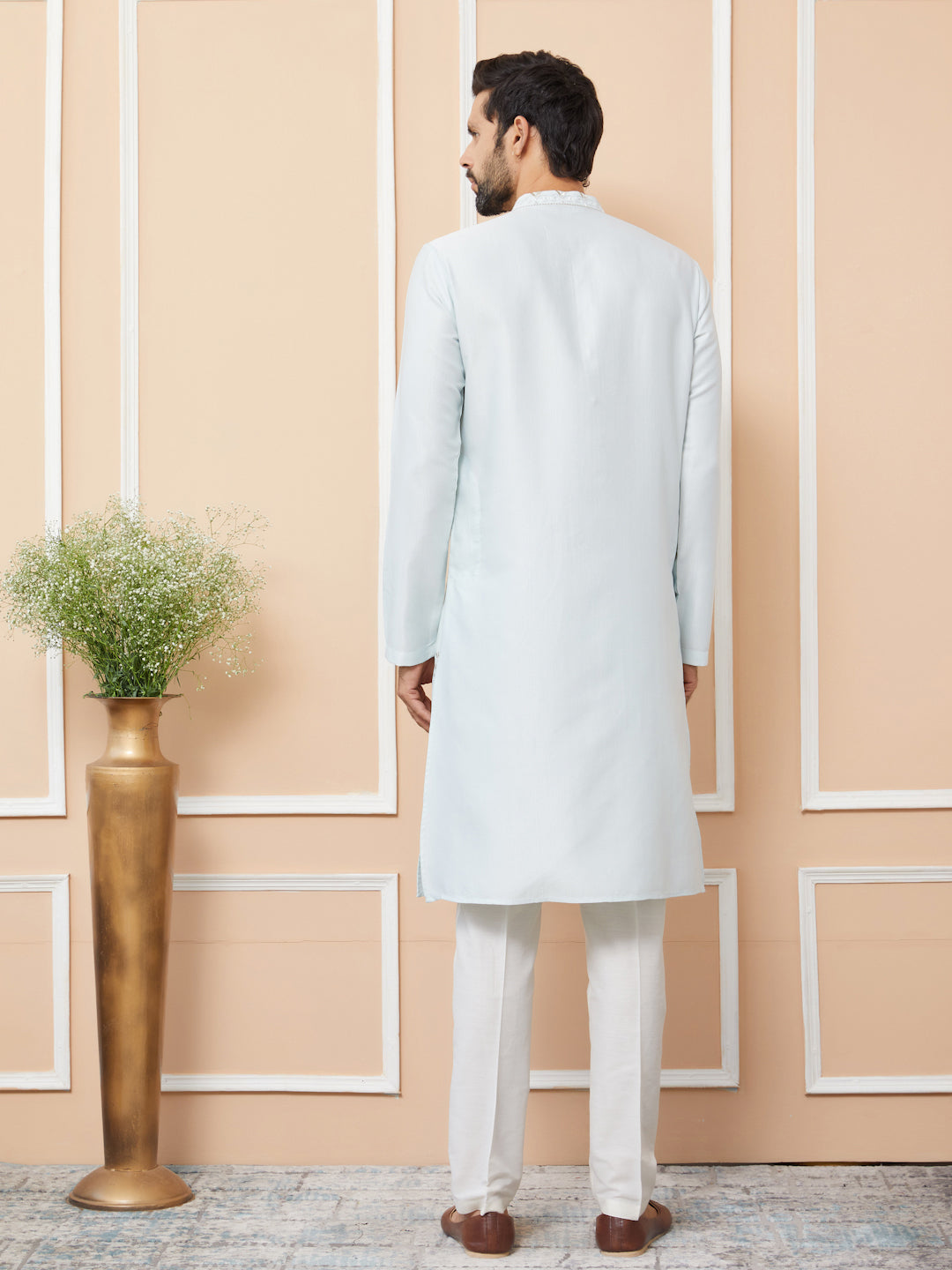 Light Blue Embroidered Zara Silk Straight Kurta