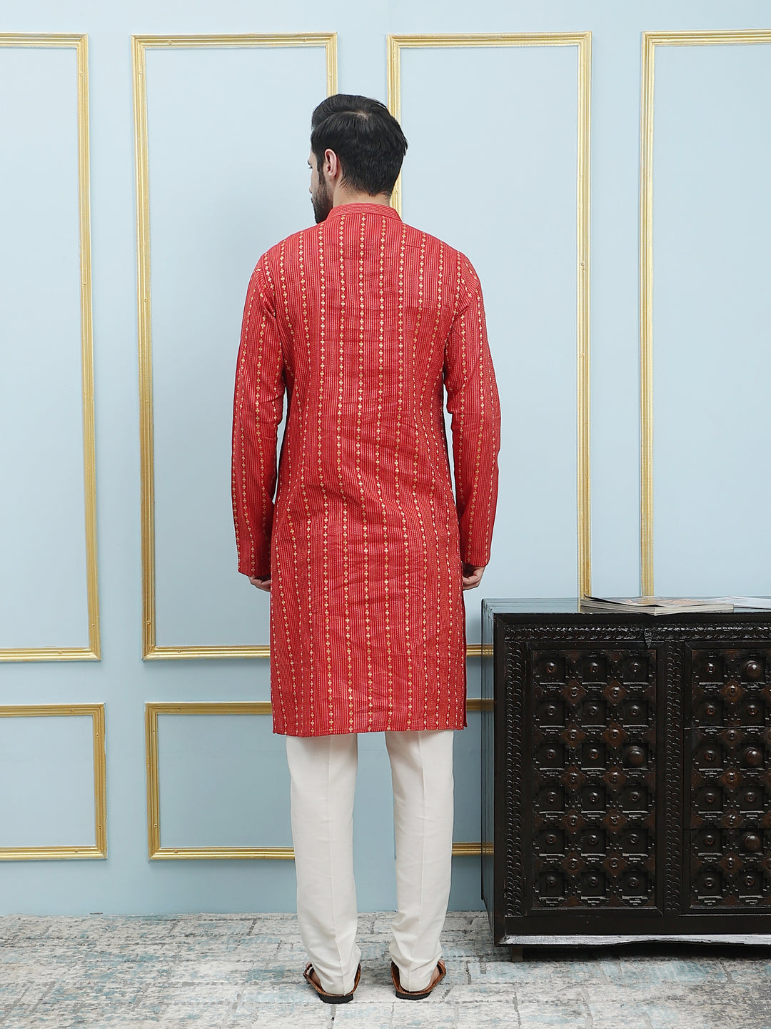 Thread Worked Cotton Silk Straight Kurta with Pyjama