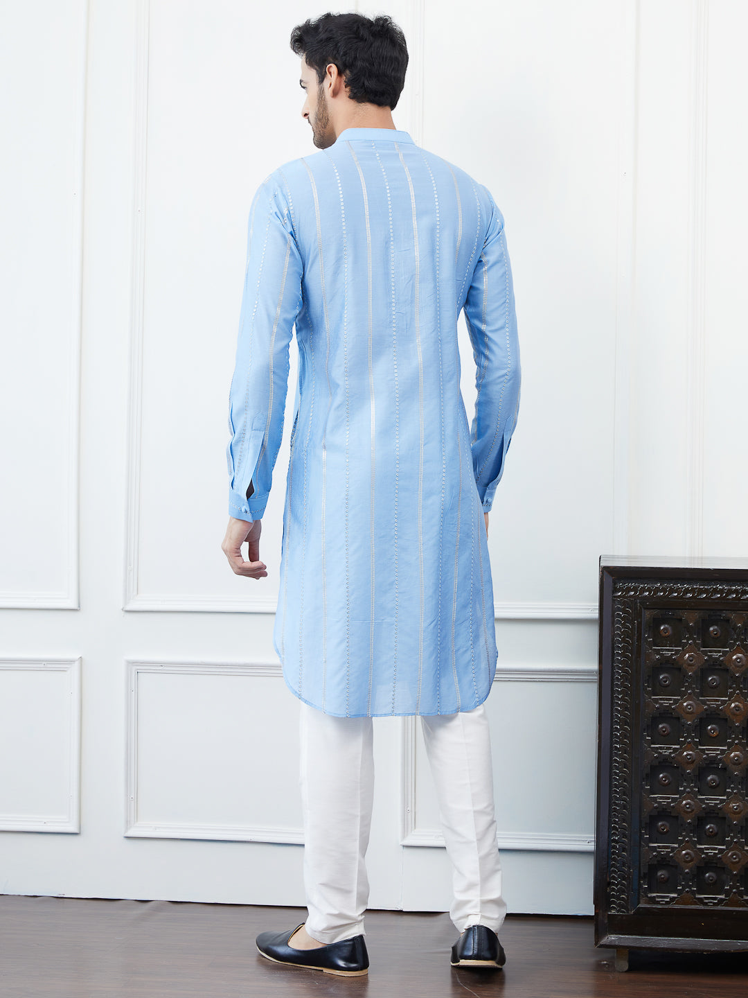 Sequins Embroidered Chanderi Silk Straight Kurta with Pyjama