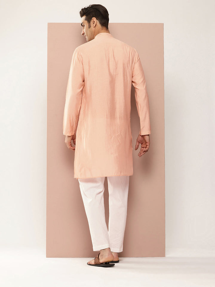 Light Pink Chanderi Silk Kurta with Embroidery and Sequins, Paired with Pyjama