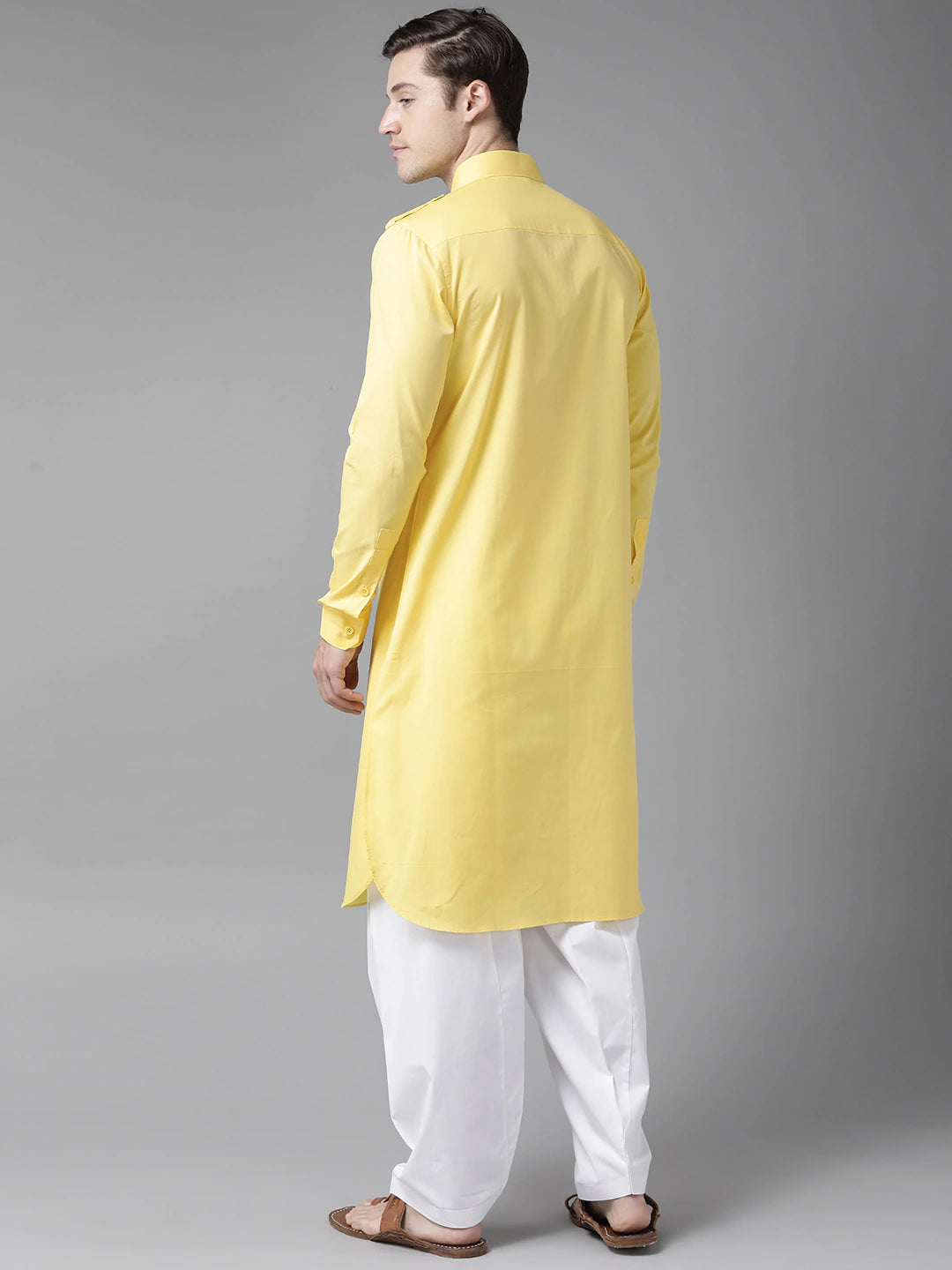 Men Yellow Pathani Kurta with Salwar