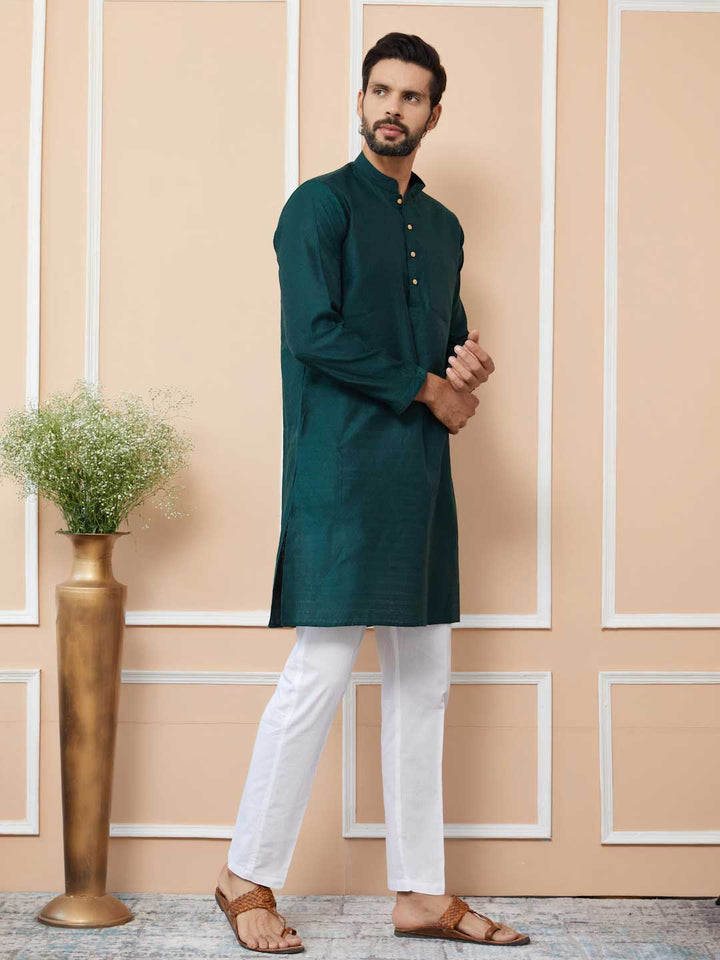 Dark Green Ethnic Motifs Silk Jacquard Woven Design Straight Kurta