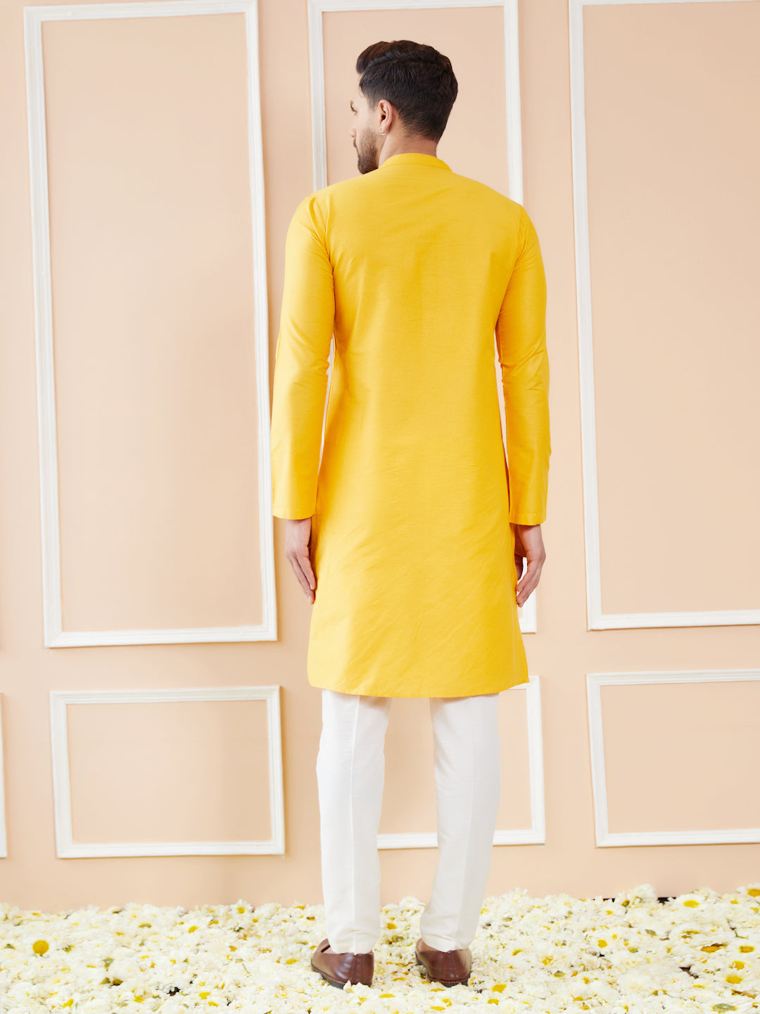 Yellow Cotton Solid Straight Kurta with Pyjama