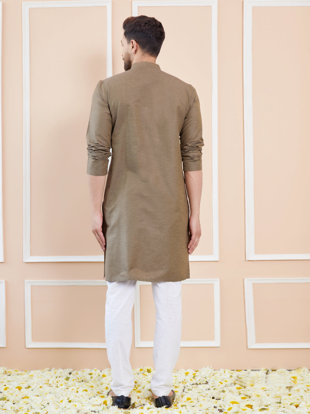 Dust Cotton Straight Kurta with Pintuck Yoke Neckline