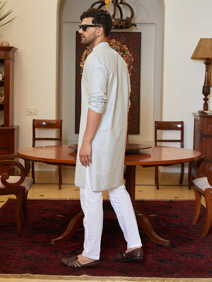 Pintuck Yoke Cotton Silk Straight Kurta with Pyjama