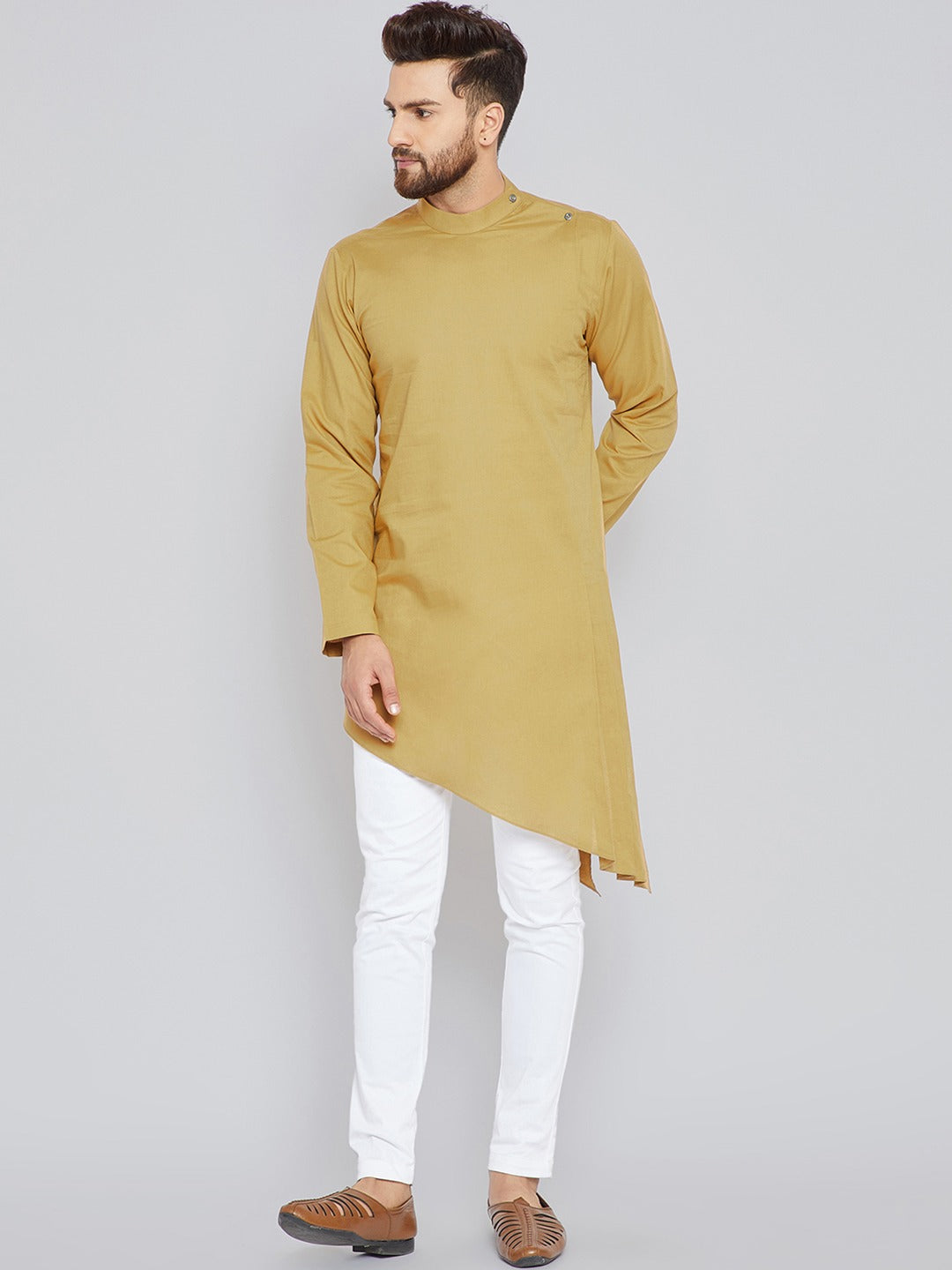 Khaki Asymmetric Pure Cotton Kurta