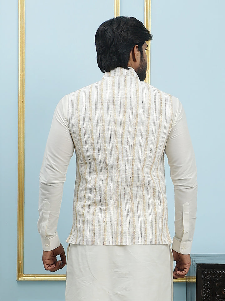 Pure Silk Straight Kurta & Pyjama Set with Handwoven Nehru Jacket