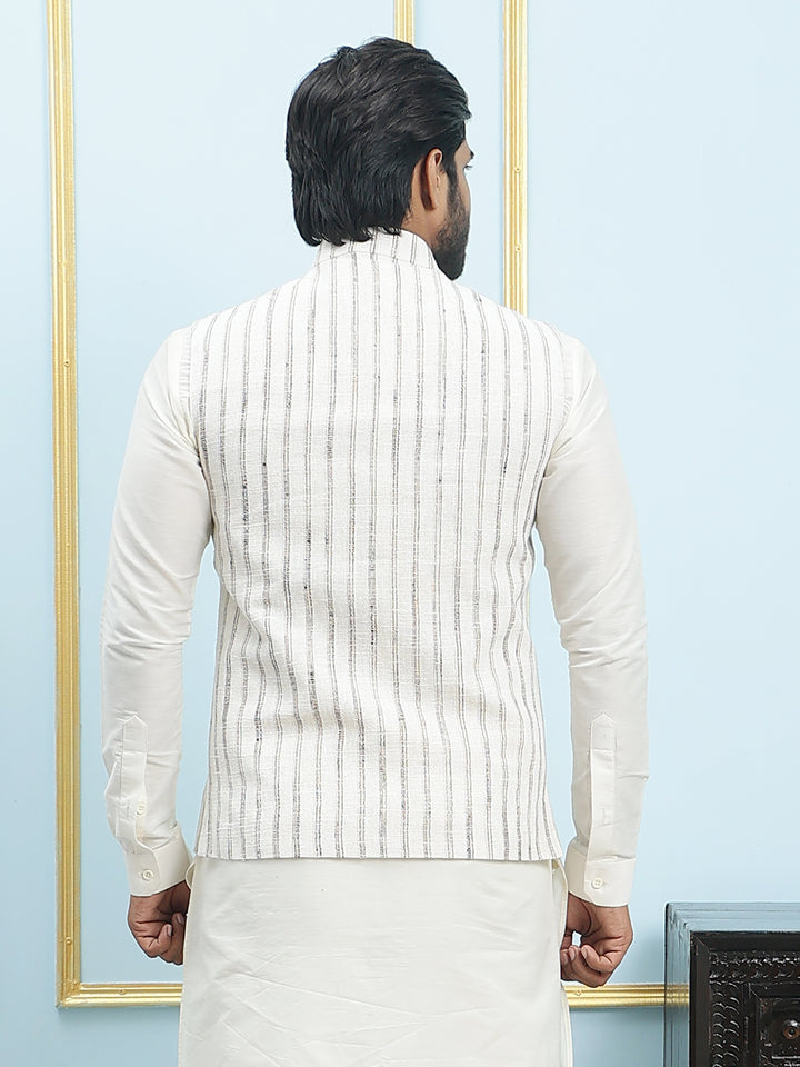 Pure Silk Straight Kurta & Pyjama Set with Handwoven Nehru Jacket