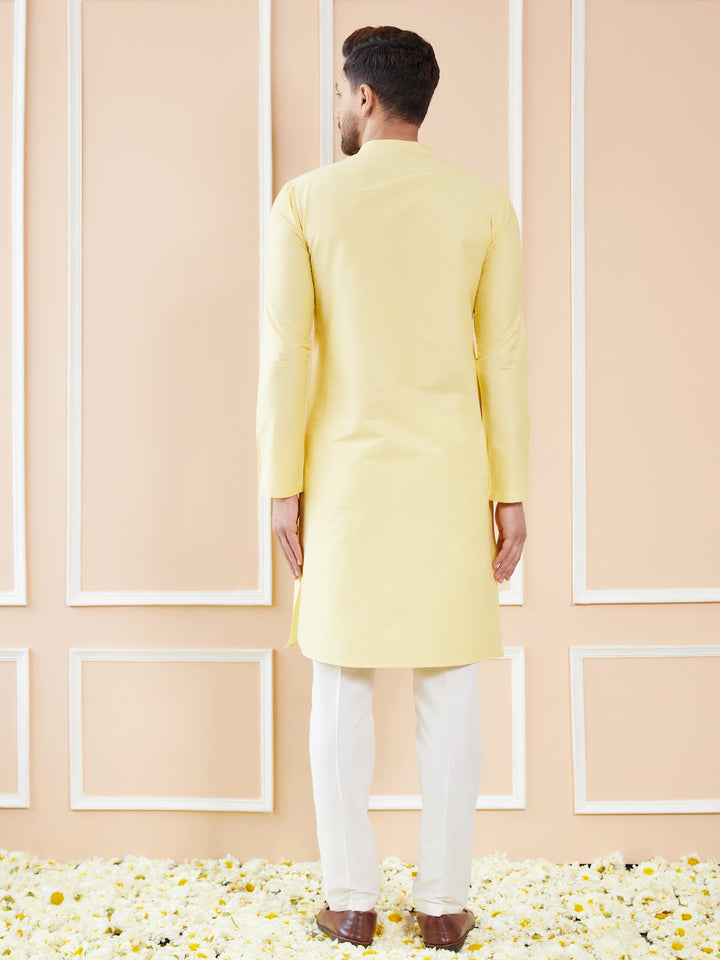 Yellow Cotton Solid Straight Kurta with Pyjama