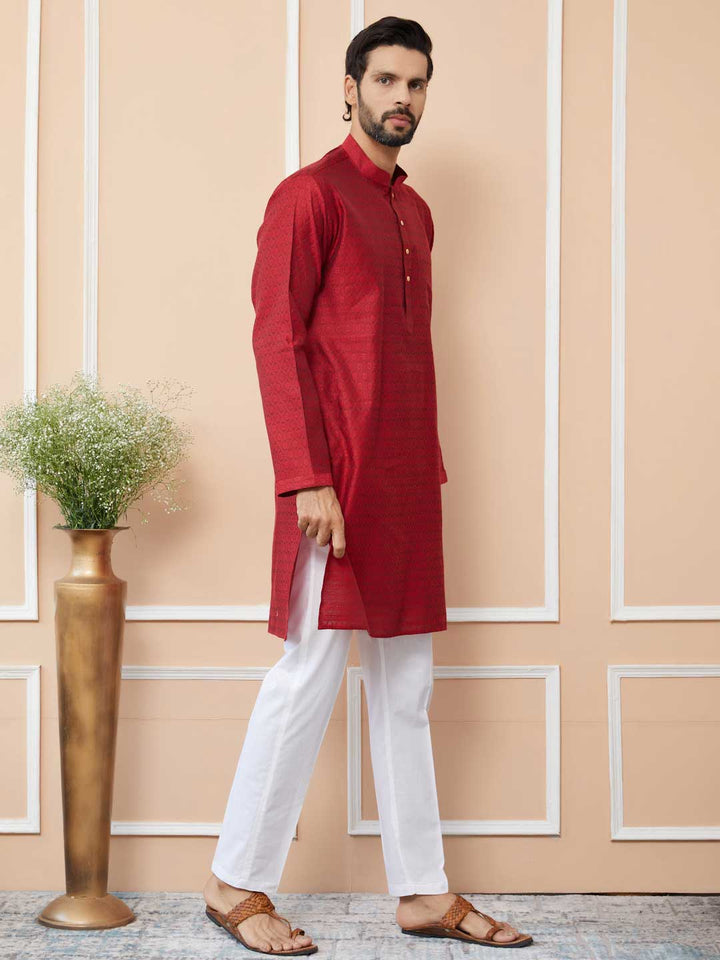 Red Ethnic Motifs Silk Jacquard Woven Design Straight Kurta