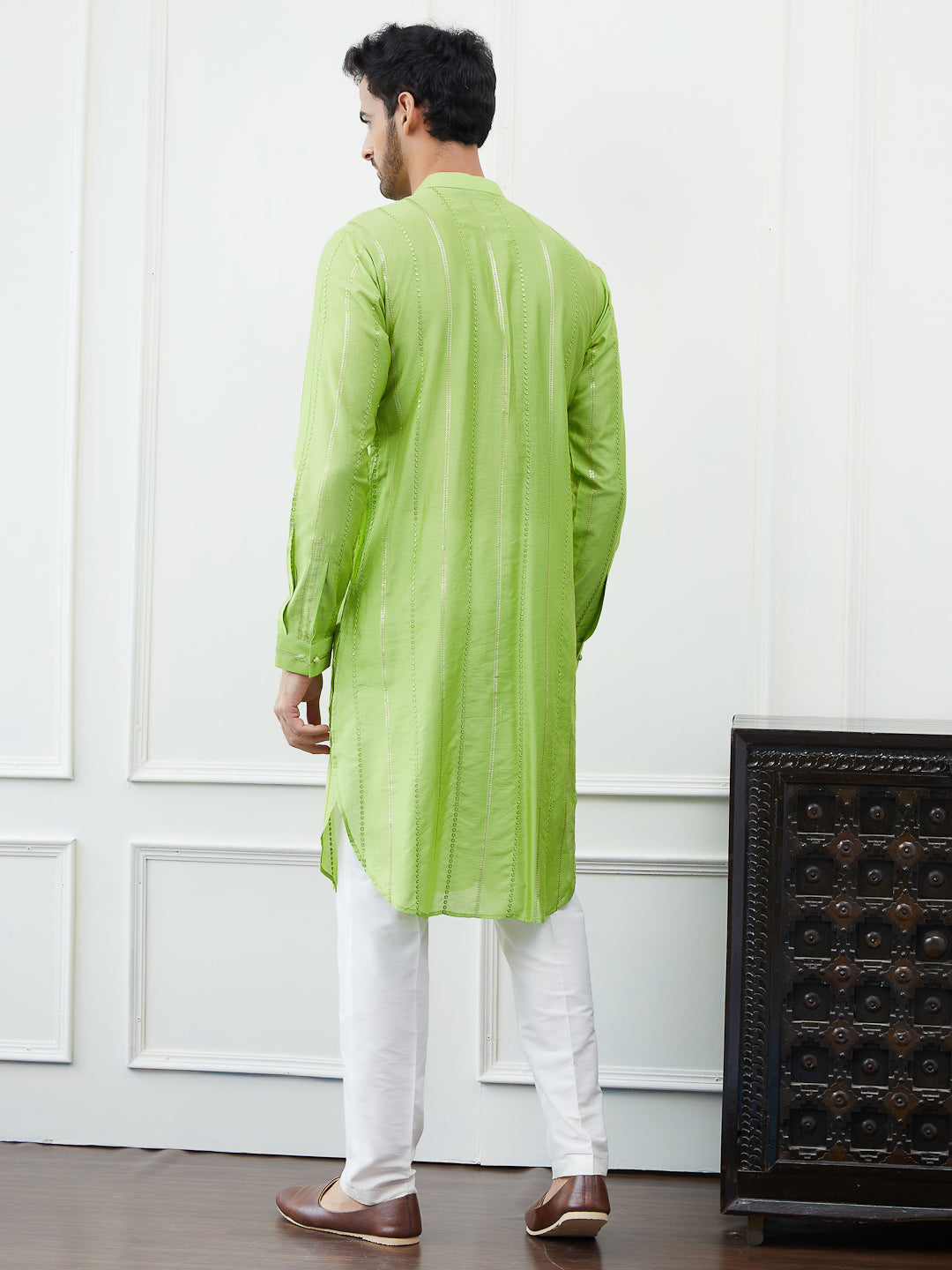 Sequins Embroidered Chanderi Silk Straight Kurta with Pyjama