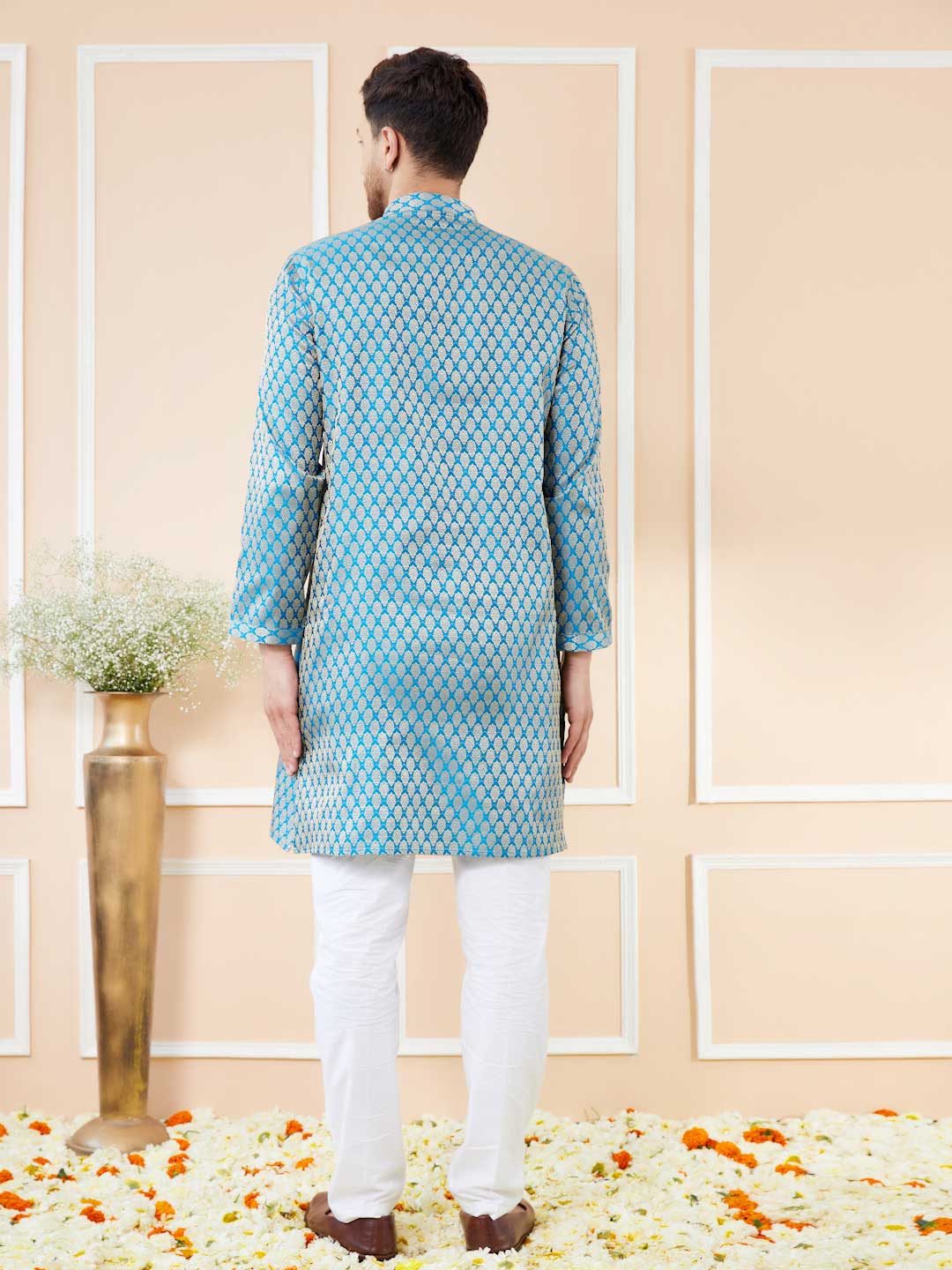 Blue Ethnic Motifs Silk Jacquard Woven Design Straight Kurta