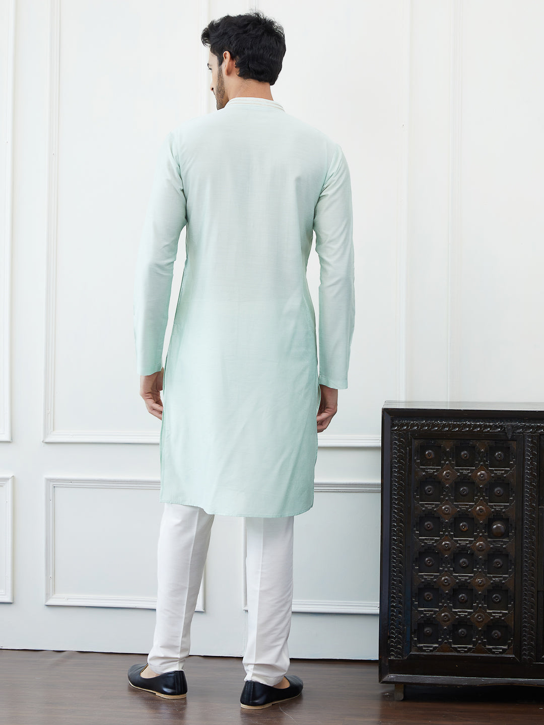 Solid Pure Cotton Straight Kurta with Gota Neck Design and Pyjama