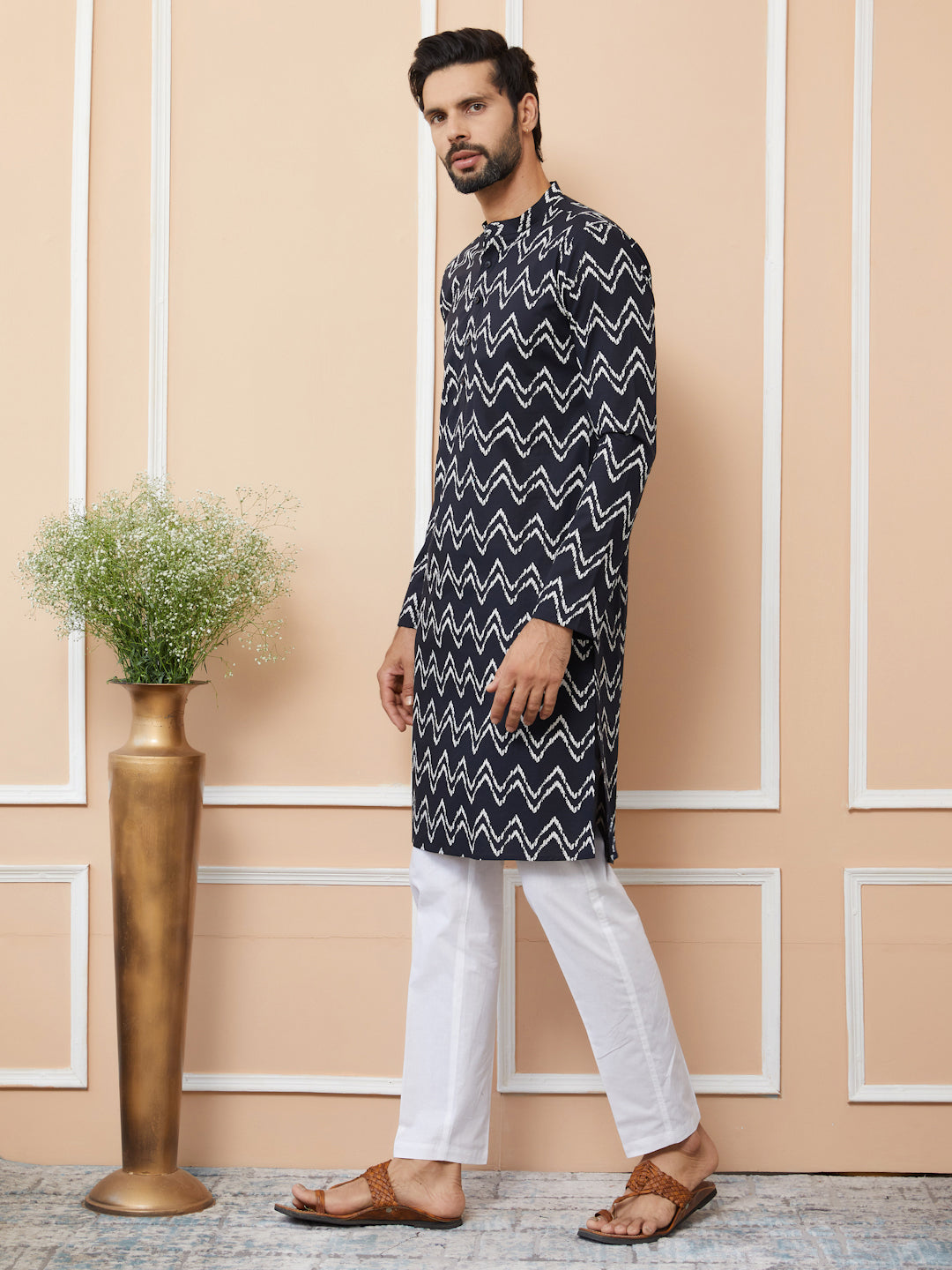 Black Printed Pure Cotton Straight Kurta