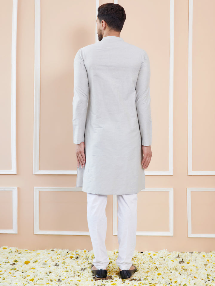 Off White Cotton Solid Straight Kurta with Pyjama