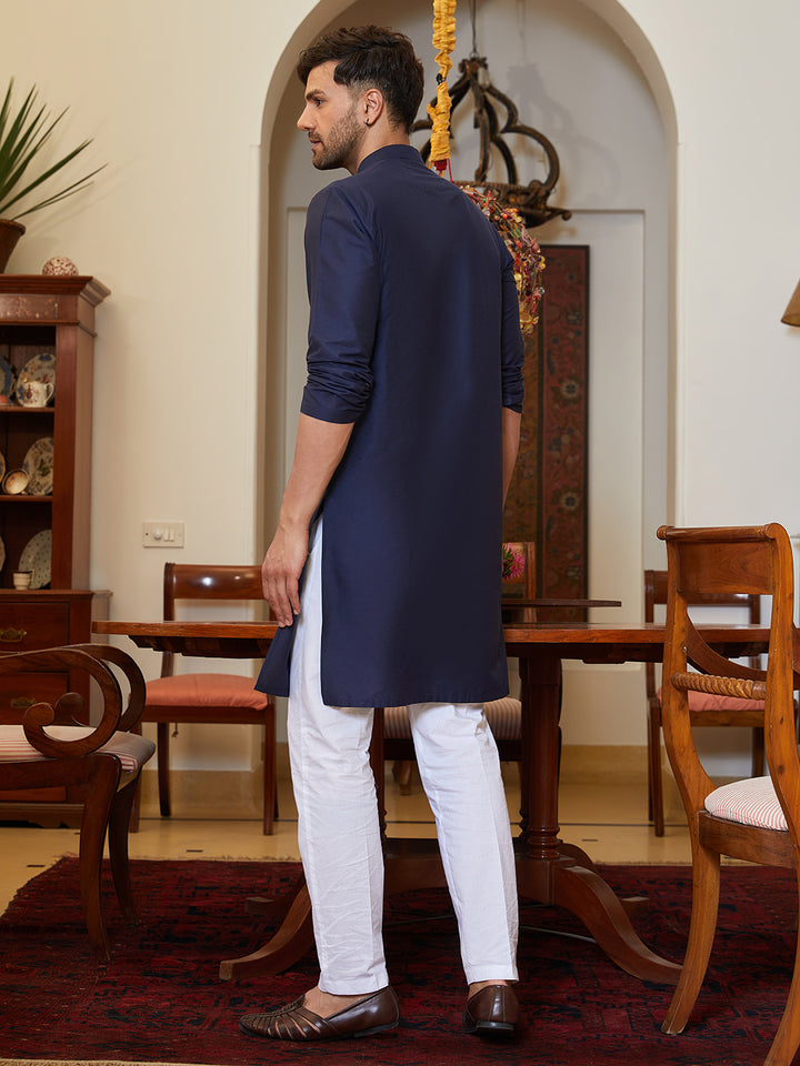 Pintuck Yoke Cotton Silk Straight Kurta with Pyjama