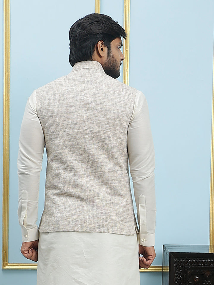 Solid Handwoven Pure Cotton Nehru Jacket