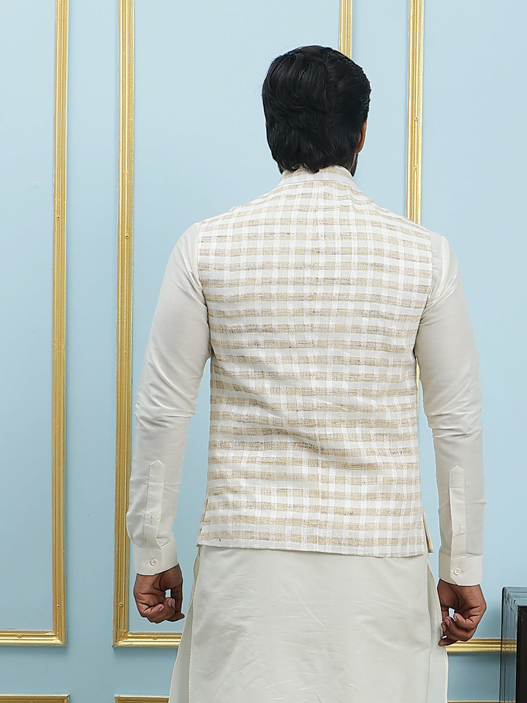 Pure Silk Straight Kurta & Pyjama Set with Handwoven Nehru Jacket