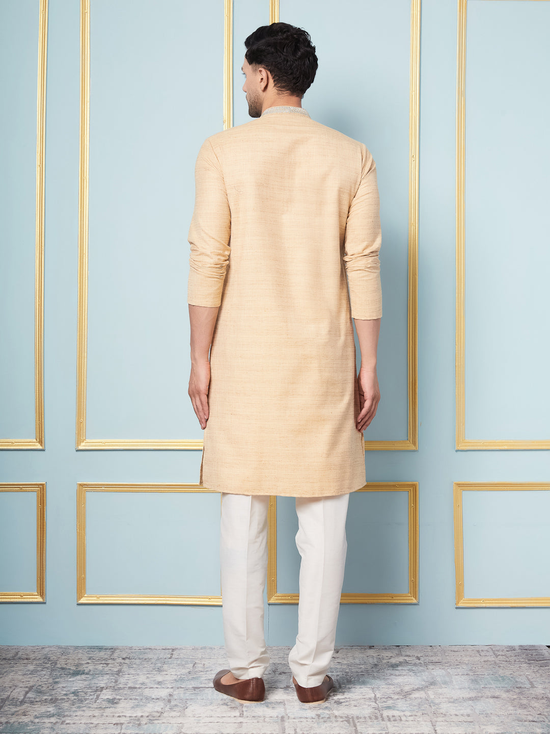 Pure Cotton Straight Kurta with Embroidered Neck Design and Pyjama