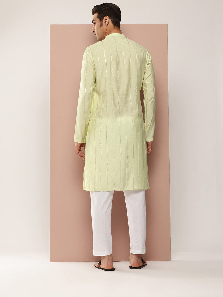 Cream Chanderi Silk Kurta with Sequin Embroidery, Paired with Pyjama