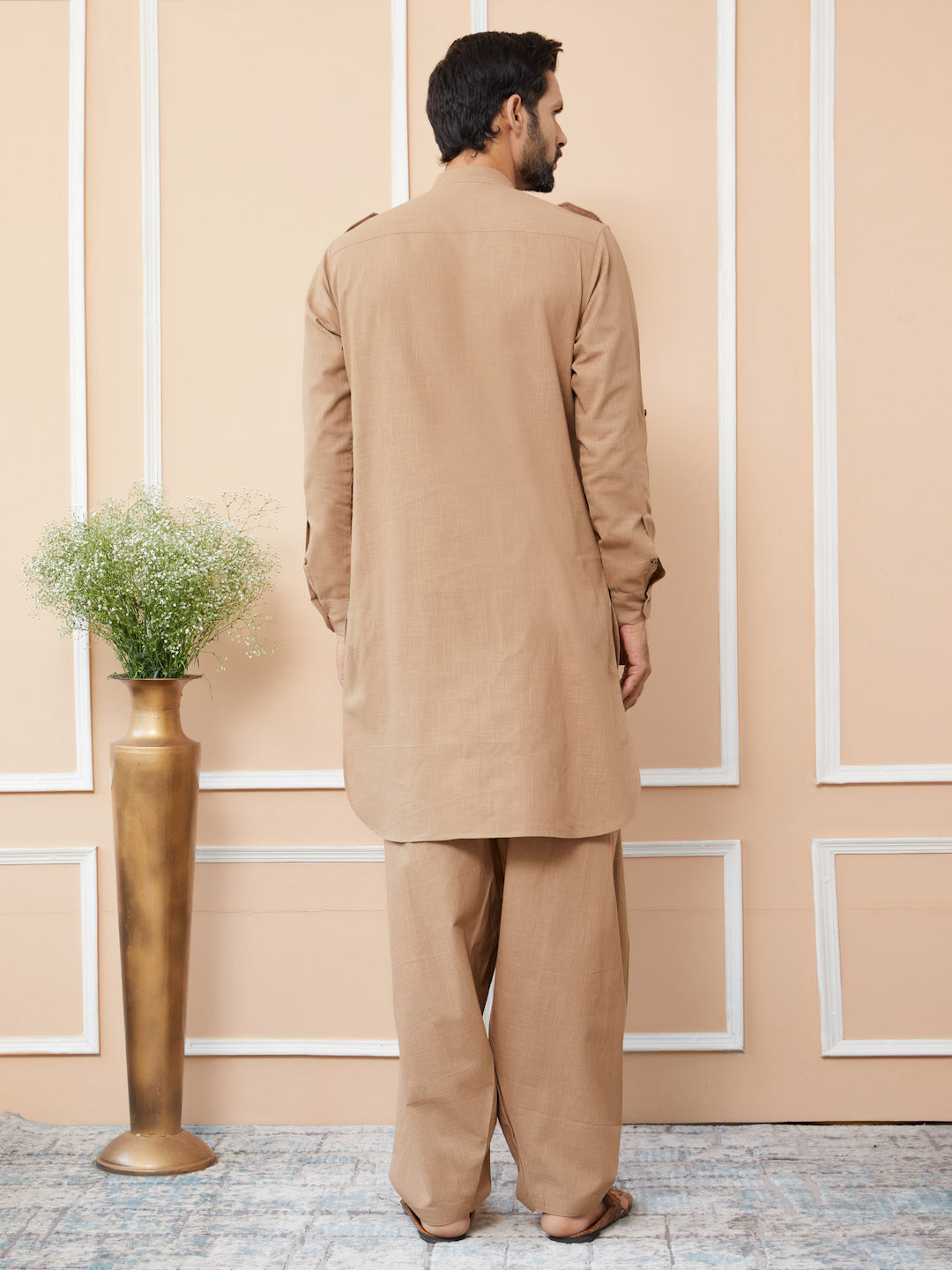 Light Brown Cotton Slub Pathani kurta with Salwar