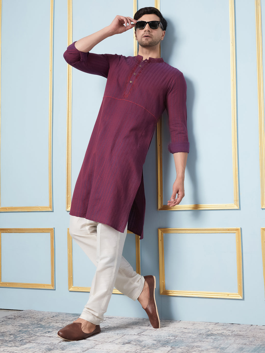 Straight Cotton Silk Kurta with Embroidered Neck Design