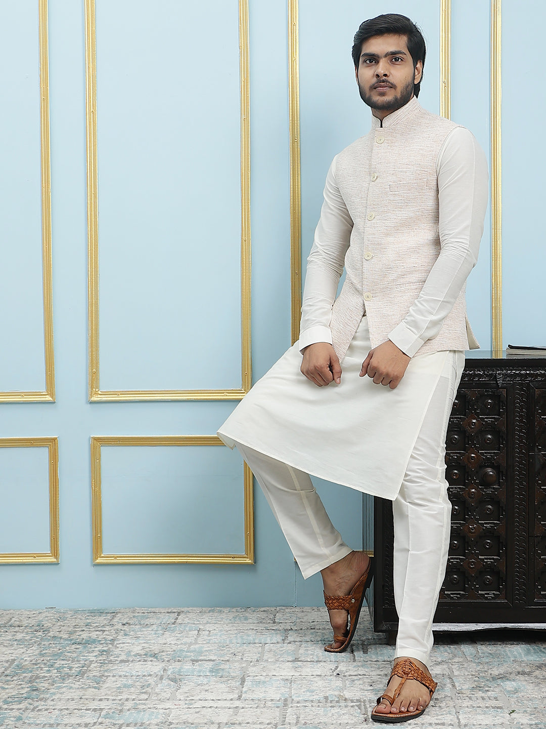 Solid Handwoven Pure Cotton Nehru Jacket