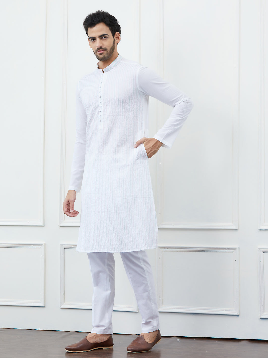 Thread Work Pure Cotton Kurta with Pyjama